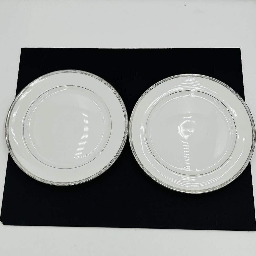Mikasa 8258 Barclay 10.25" Dinner Plates Set of 2 White Platinum Trim Vintage